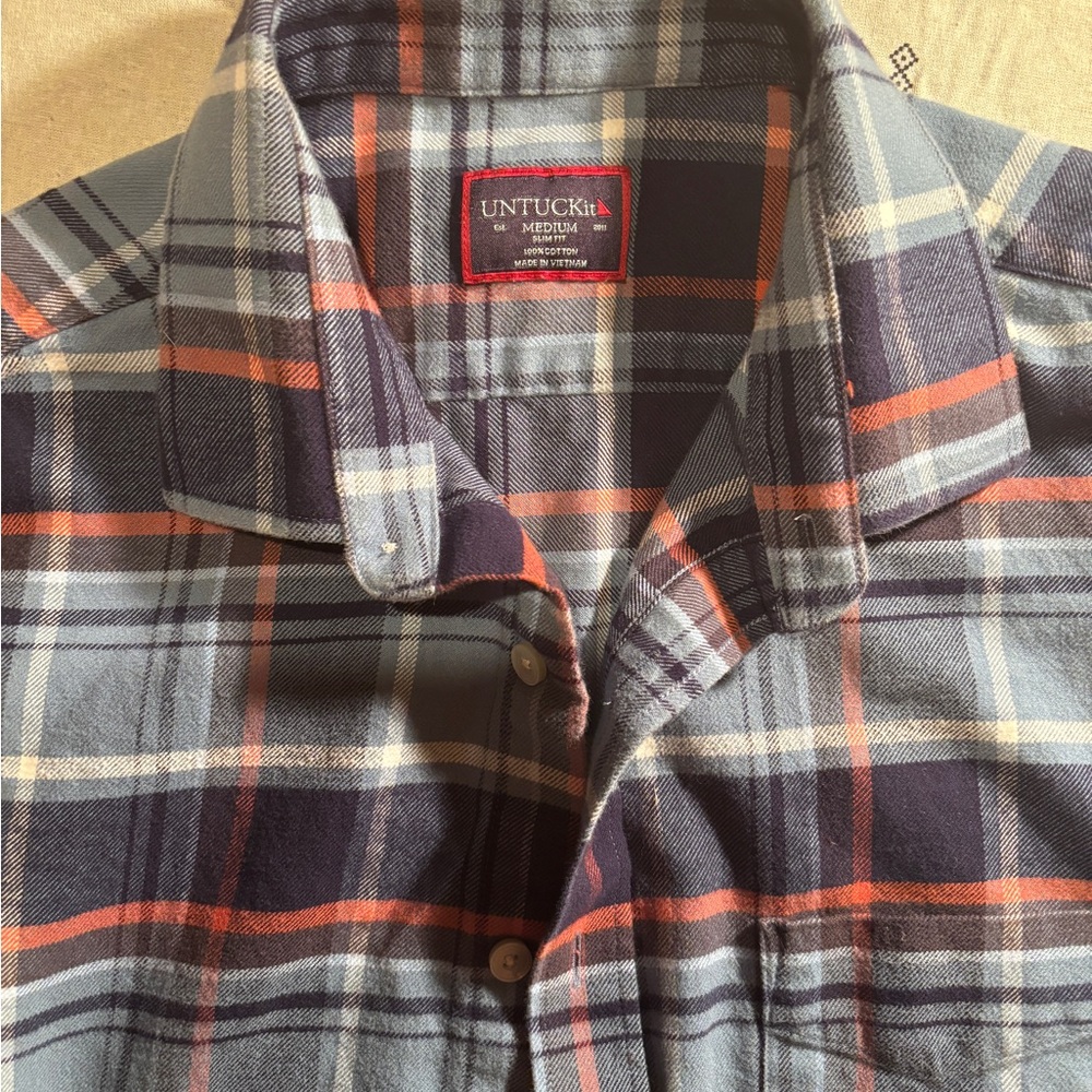 UNTUCKit Men's Casual Blue and Orange Checkered Shirt